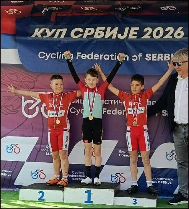 Nove pobede biciklista Borca 2 Nemanja Savic drugi Ognjen DJokanovic treci U11 Kup Srbije Erdevik 2026