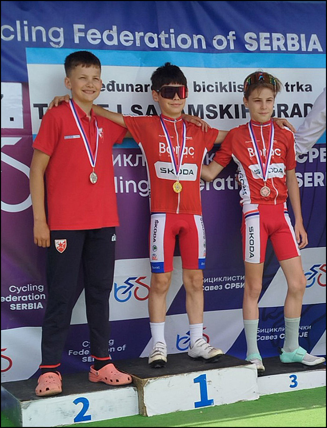 Nove medalje biciklista Borca 5 David Dragovic prvi Vuk Jevtovic treci U13 Kup Srbije Celarevo 2026