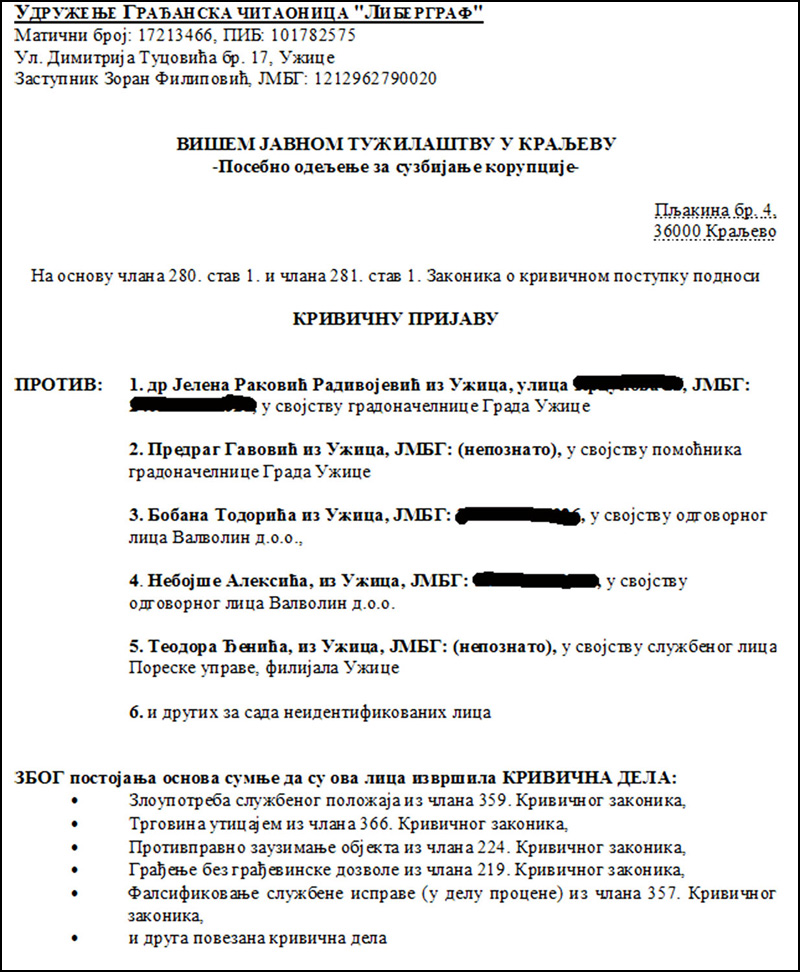 Užička vlast prodala poslovni prostor grada u bescenje, tužilaštvo ispituje sumnje na korupciju 1 Prijava