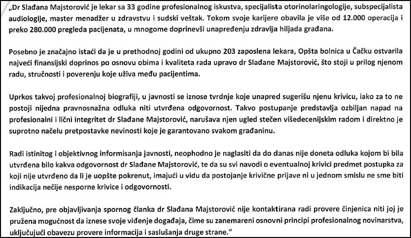 demanti dr Majstorovic